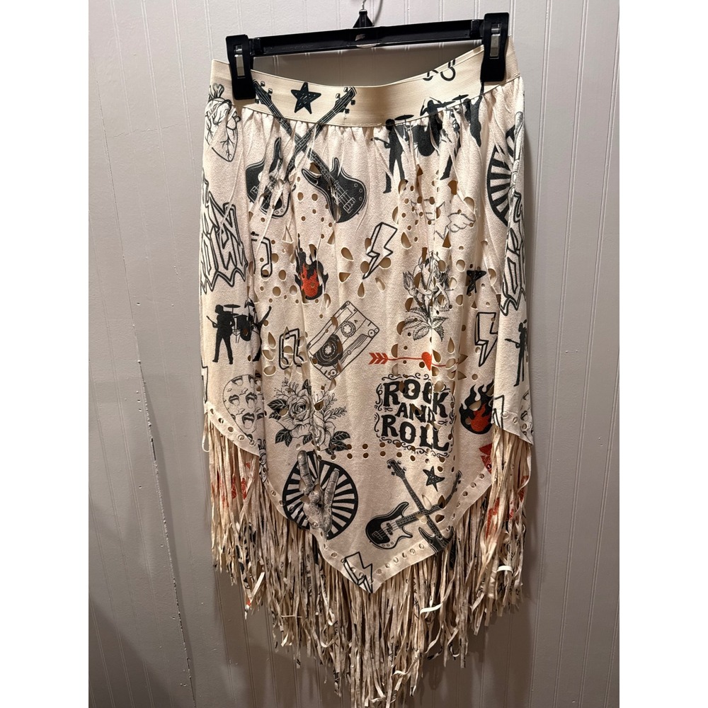 Origami by Vivien Rock and Roll Fringe Skirt Cream Faux Suede Laser Cut Large - Picture 4 of 4